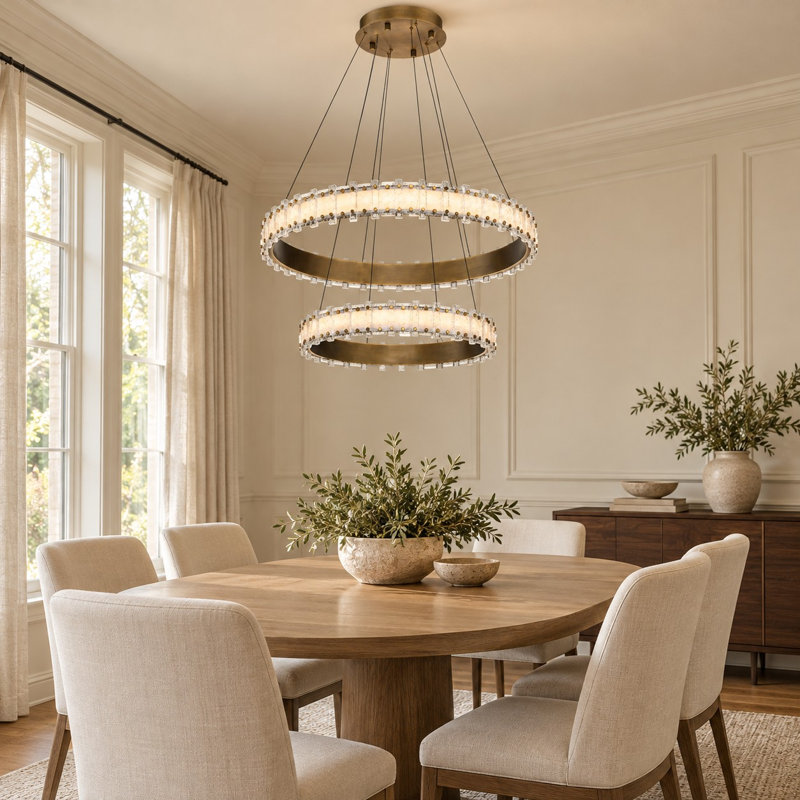 43.75" Modern Urban Bronze 3-Tier Glass Ring LED Chandelier with Dimmable 3CCT Lighting, 2, Laiton antique