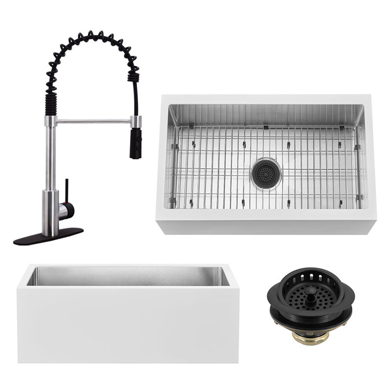 30'' L Single Bowl Kitchen Sink, Stainless Steel/Matte Black