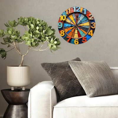 10'' Round MDF Wall Clock with Silent Quartz Movement and No-Drill Hanging Hook(AA Batteries Not Included)