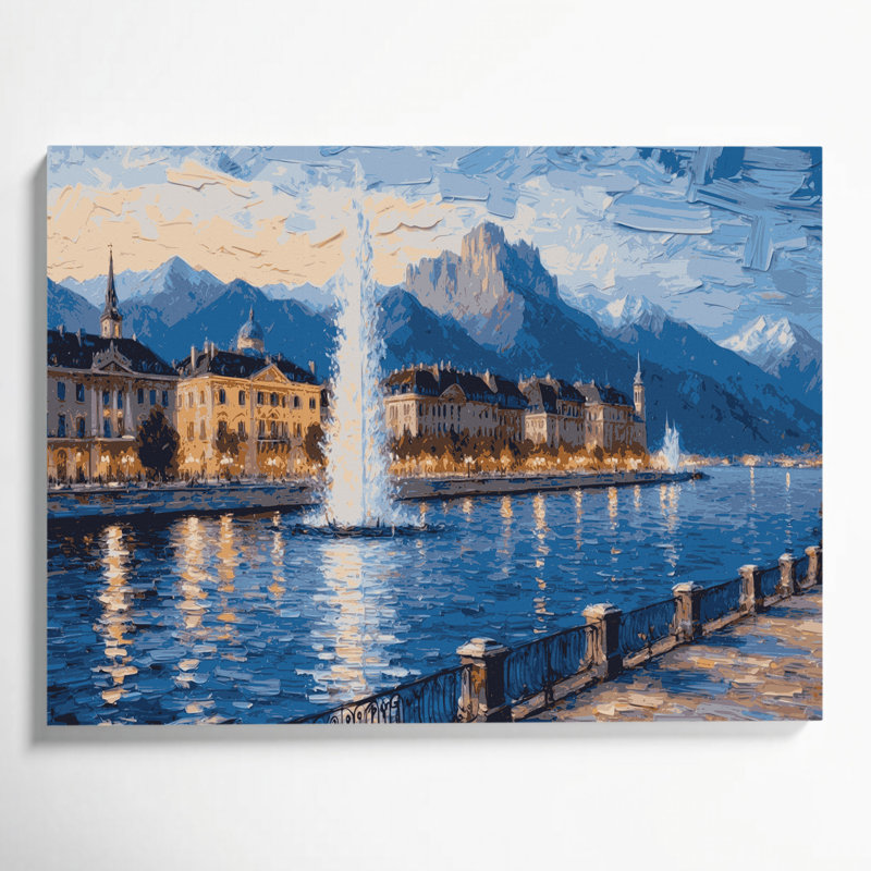 Cities Geneva Switzerland Blue Canvas Wall Art, 16" H x 20" W