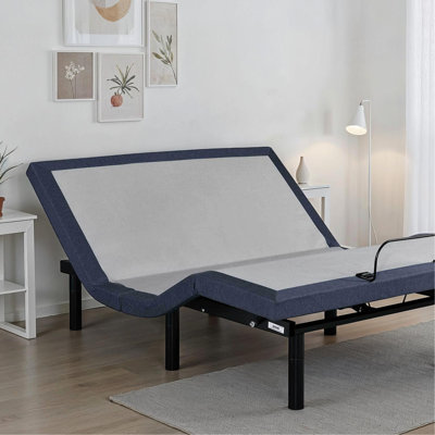 Base de lit réglable pour très grand lit, confort, réglages en douceur, touche plate, position mémoire, télécommande sans fil, capacité de 850 lb, pliage central, 3 hauteurs de pieds, lit très grand bleu gris