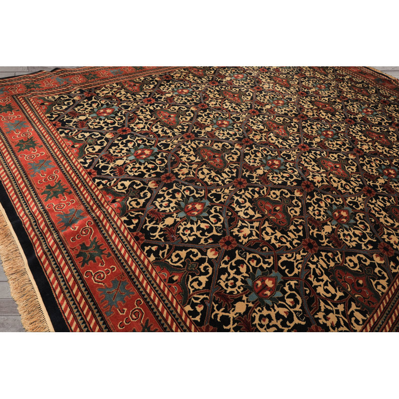Tapis noué à la main de style traditionnel 12 pi x 15 pi 3 po bleu rose