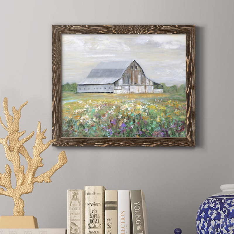 Country Fields - Cadre photo, reproduction d'art sur toile, H 20 po x l 17 po x P 1,5 po, Toile avec cadre en noyer