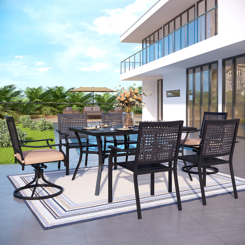 Argyri 6 - Person Patio Dining Set Umbrella Hole Included Rectangular Table with Cushions Included