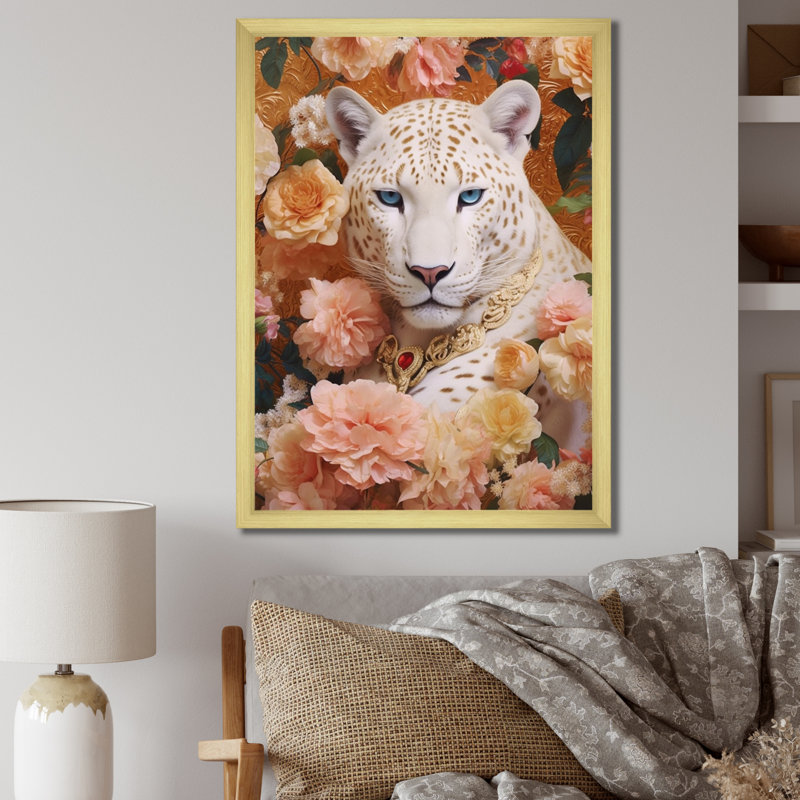 Mélange floral tigre blanc I, Cadre doré à une seule photo, H 32 po x l 24 po x P 1 po