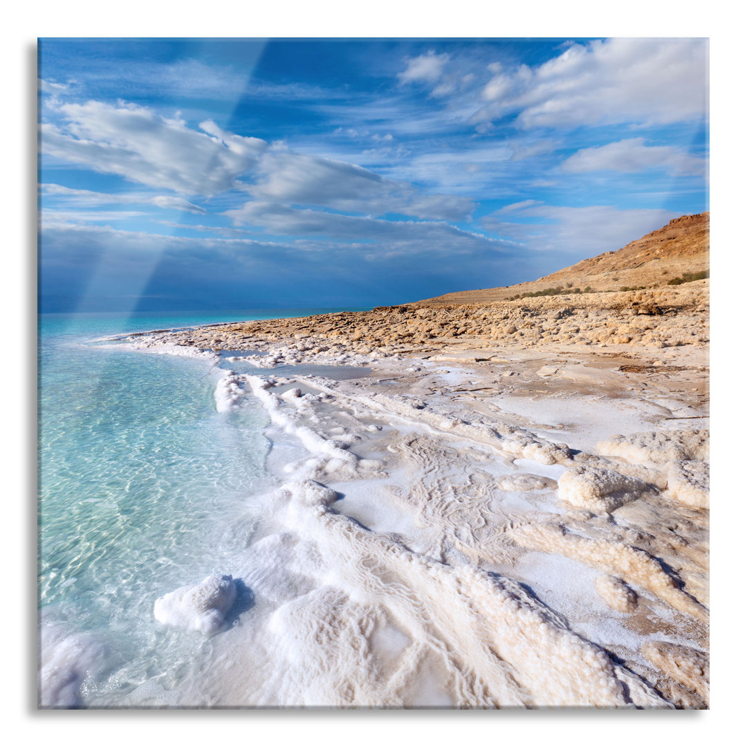 Glasbild Quadratisch  Wandbild Auf Echtglas  Das Tote Meer Bei Tag  Aufhängung Und Abstandshalter LQ6582