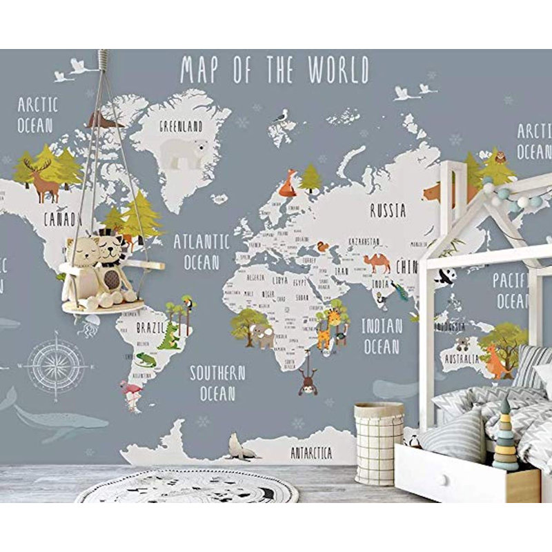 Papier peint carte du monde des aventuriers, L 204 po x L 120 po