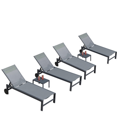  Outdoor Rust-Resistant Metal Chaise Lounge with Table (Set of 4)