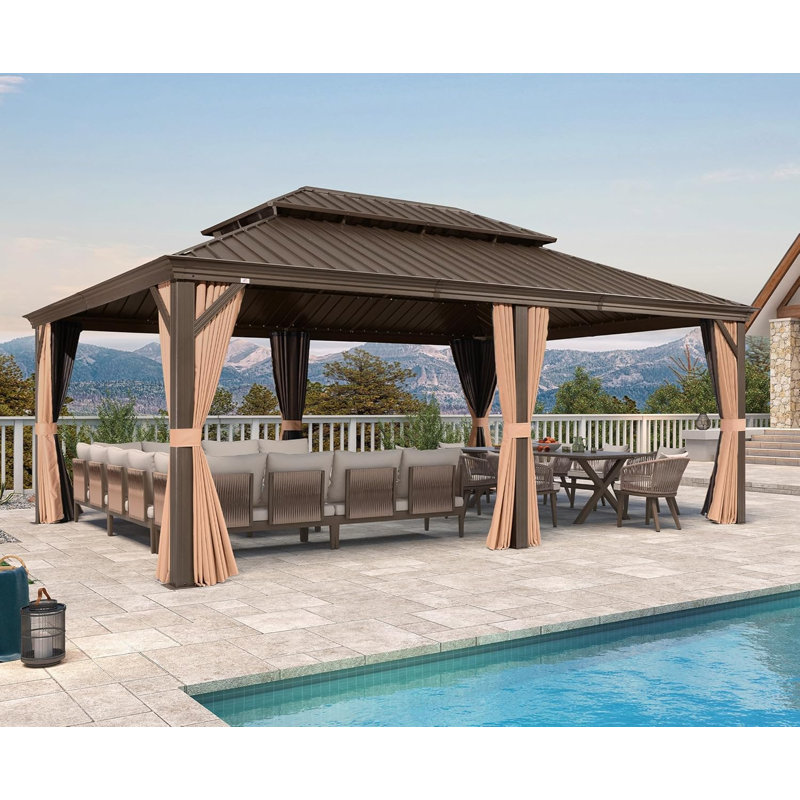 Pavillon de jardin extérieur en aluminium 14 pi x 20 pi avec toit double en acier galvanisé, 14 (ft) x 20 (ft)