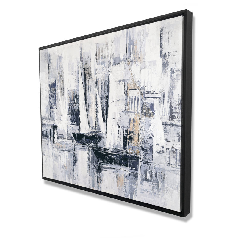 Voiliers de style industriel - Toile avec cadre contemporain doré