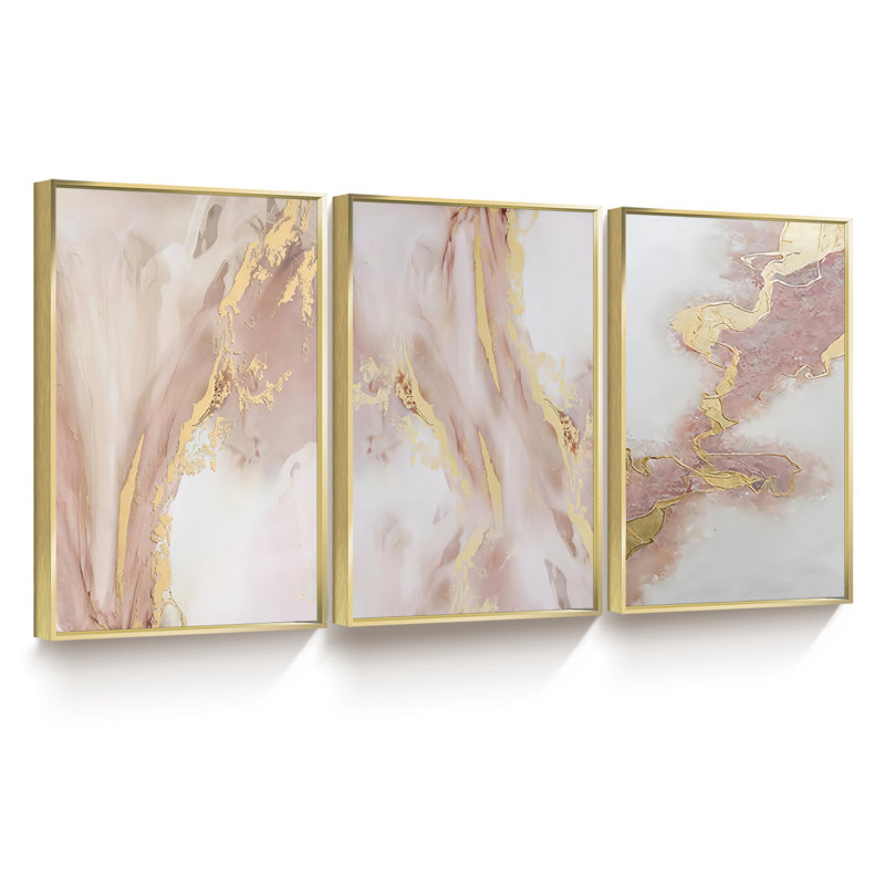 Abstrait - Peinture sur toile 3 pièces, H 24 po x l 48 po x P 1,5 po, Or