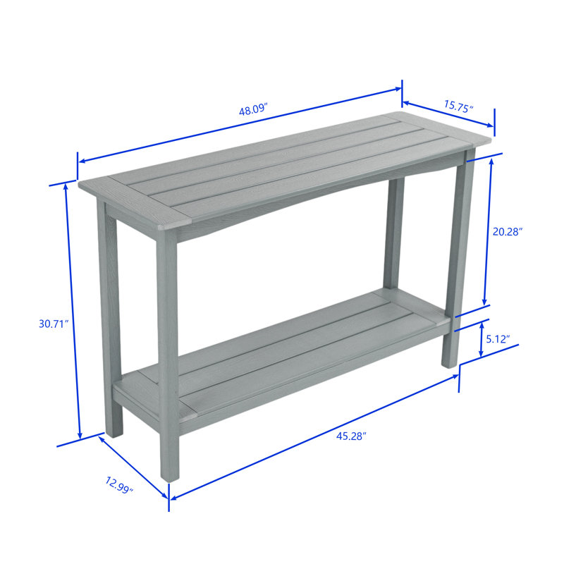 Outdoor 48'' Patio HDPE Adirondack 2-Tier Shelf Console Table, Rectangular Table Side Table, All-Weather Resistance, Gray