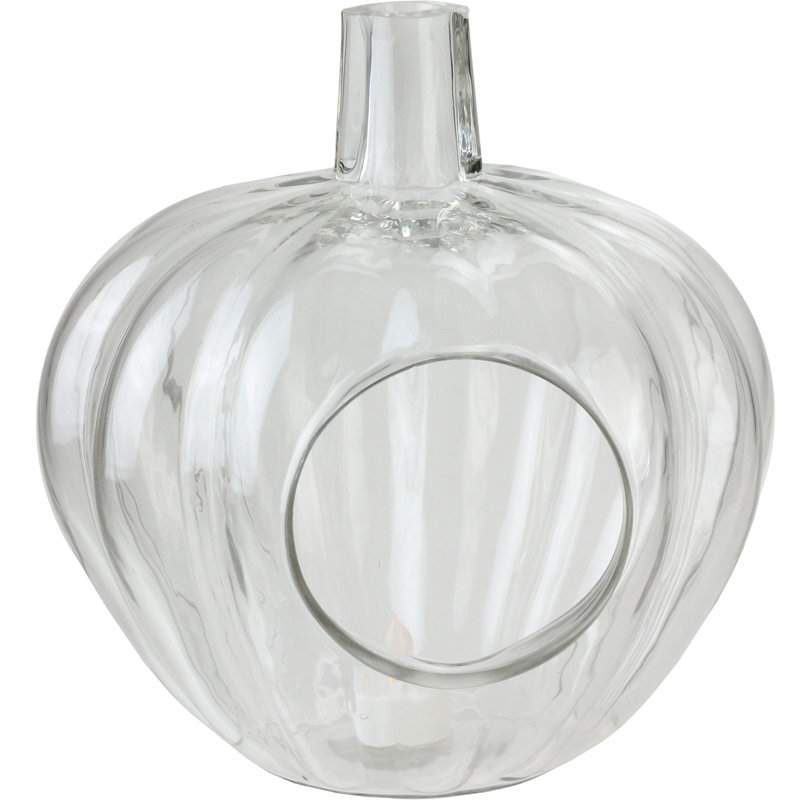 Glass Pumpkin Pillar Candle Holder, 10.5" H x 8" W x 8" D