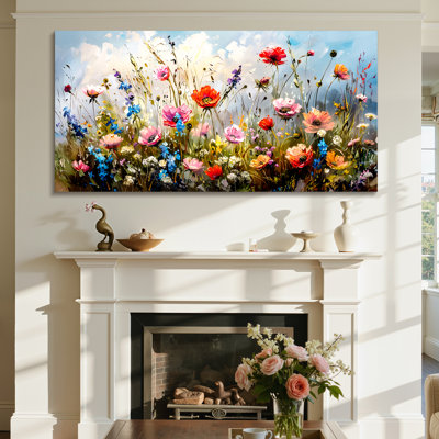 Farmhouse Floral Wall Art, Large Colorful Flower Market Canvas Print, Botanical Oil Painting Style for Living Room or Bathroom, 29"X57"