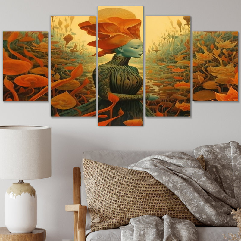 «Goddess Dreams In Retro Colors IV», reproduction d'art sur toile tendance - 5 panneaux