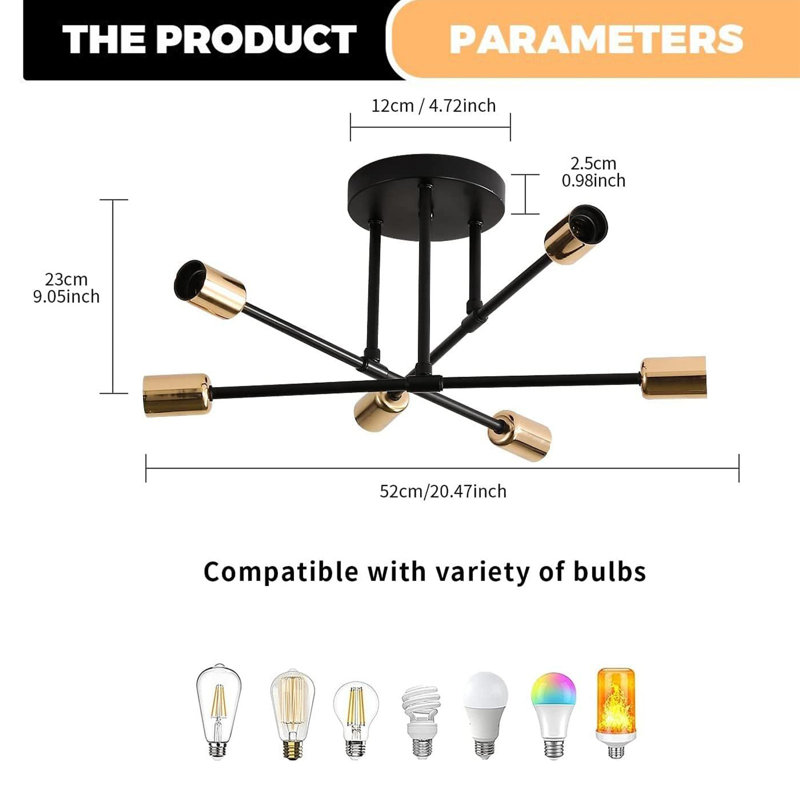 Semi Flush Mount, included, Black&gold