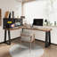 Bureau en bois massif brun et noir en forme de L-590495788-590495790