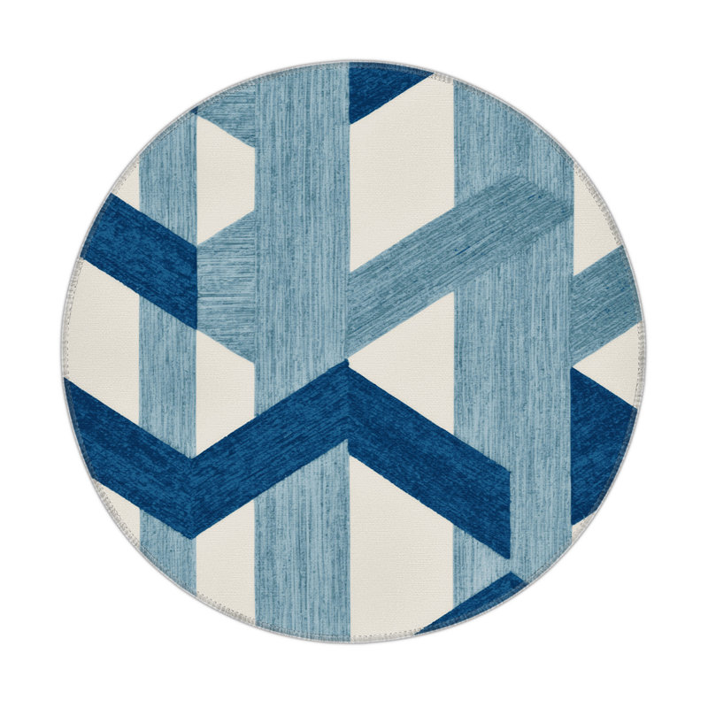 Tapis d'intérieur et d'extérieur à carreaux bleu, Rond 5 pi