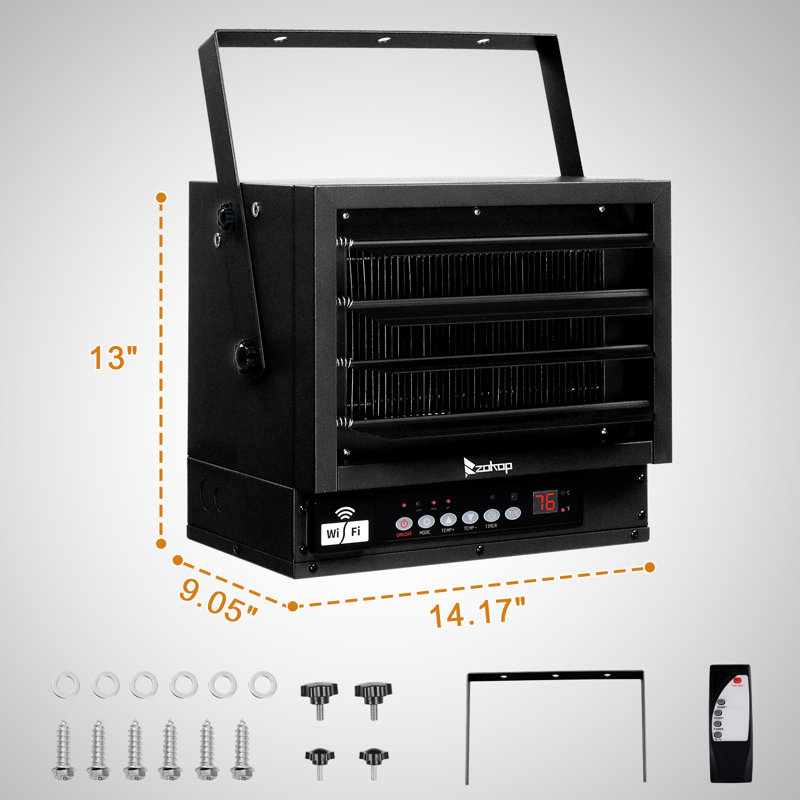 Chaufferette de garage électrique 240 volts avec télécommande et fonction Wi-Fi, 7,500, Noir, 31.25