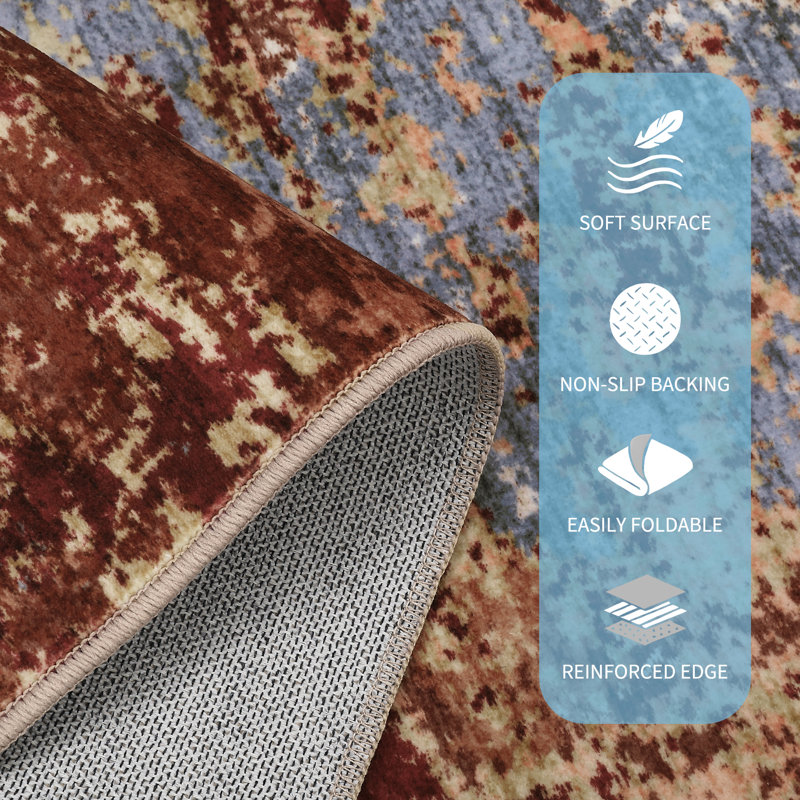 Modern Abstract Machine Washable Non-Slip Rug, Non-Shedding Contemporary Accent Rugs, Low Pile Indoor Carpet for Living Room, Bedroom