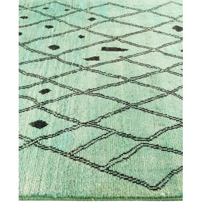 Overdyed Hand-Knotted Wool Modern-Contemporary Green Area Rug 5' 0" x 7' 7"