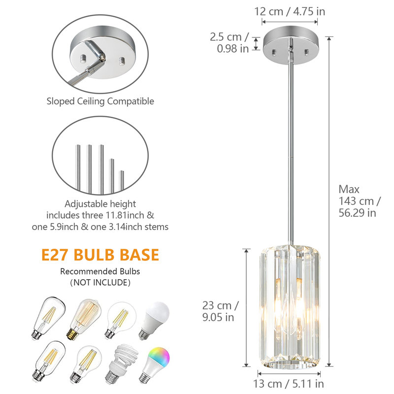 Llinos - Luminaire suspendu pour îlot de cuisine pour salle à manger et couloir, Clair, Chrome chrome, 2