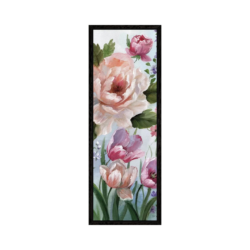Romantic Botanical I by Nan - Panoramic Painting on Canvas, 30.48 cm H x 91.44 cm W, Black Framed
