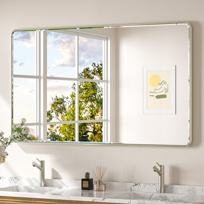 Miroir de salle de bain biseauté avec cadre en aluminium, miroir décoratif mural, verre trempé