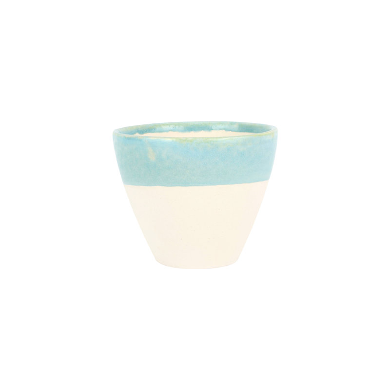 Small Beige and Aqua Ceramic Cachepot