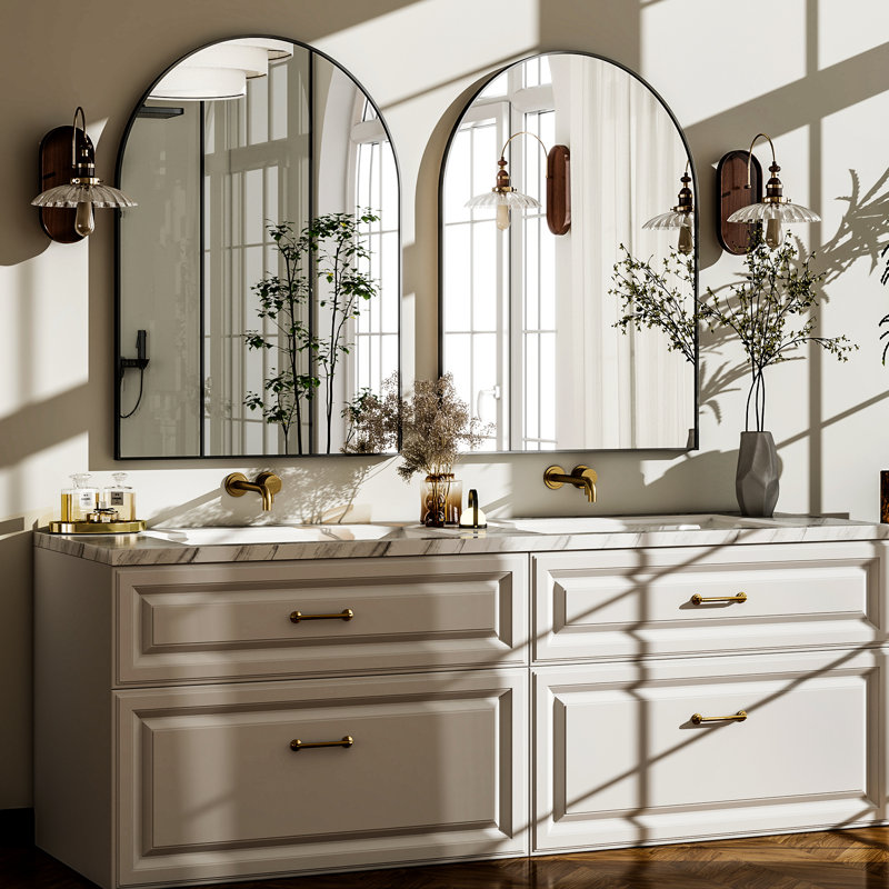 Aluminum Framed Arched Wall Mounted Vanity Mirror - Basics by Wayfair™, 30" H x 20" W x 0.54'' D, Black