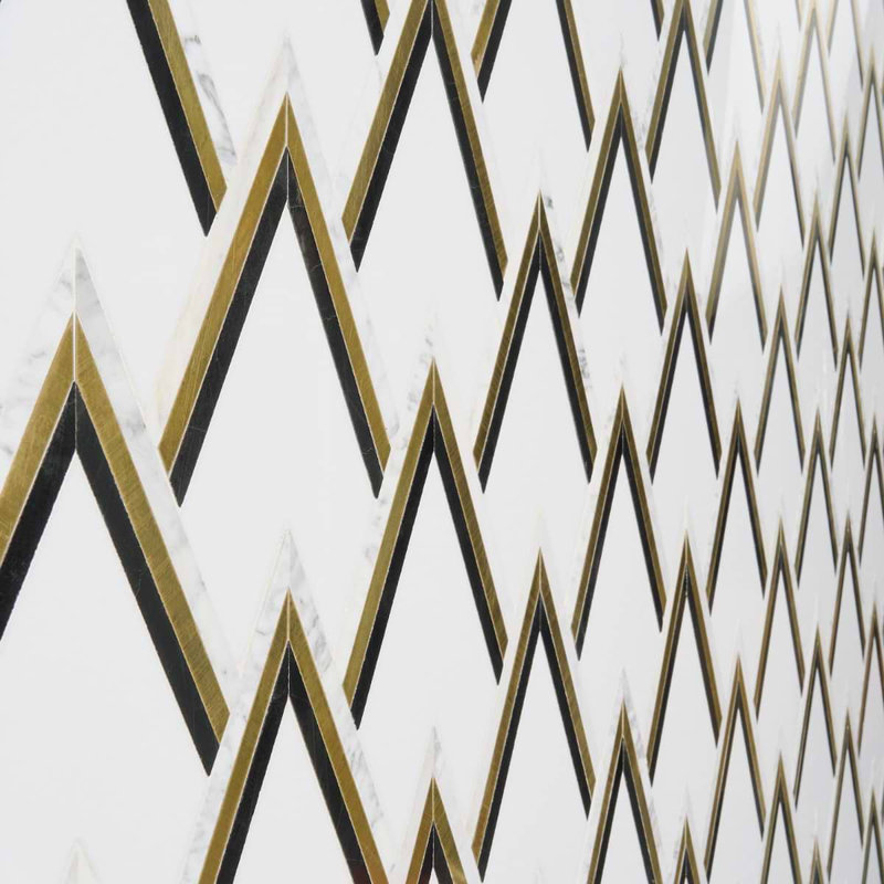 VZAG By Vanessa Deleon 13.20" x 16.92" Marble Mosaic Tile, White/Gold
