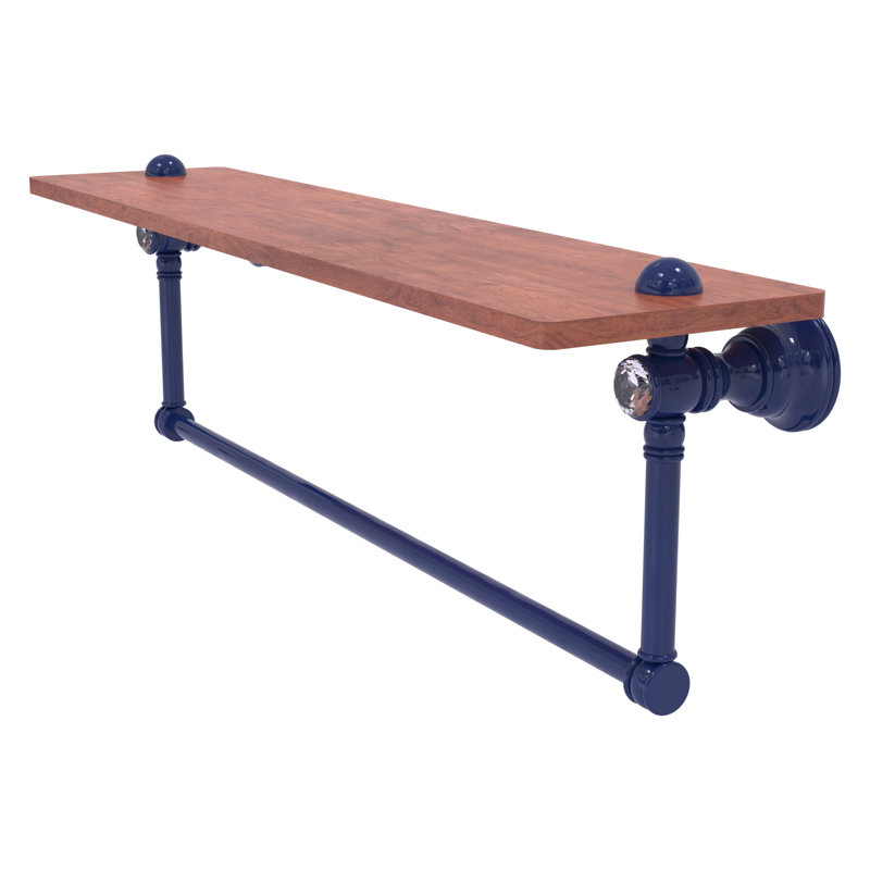 Tablette flottante en cristal Carolina avec barre à serviettes, H 7 po x l 22 po x P 5,54 po, Bleu méditerranéen
