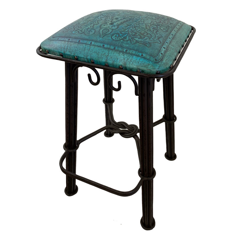 Akaash Upholstered Counter Stool with Metal Frame, Counter Stool (26" Seat Height), Dark Turquoise