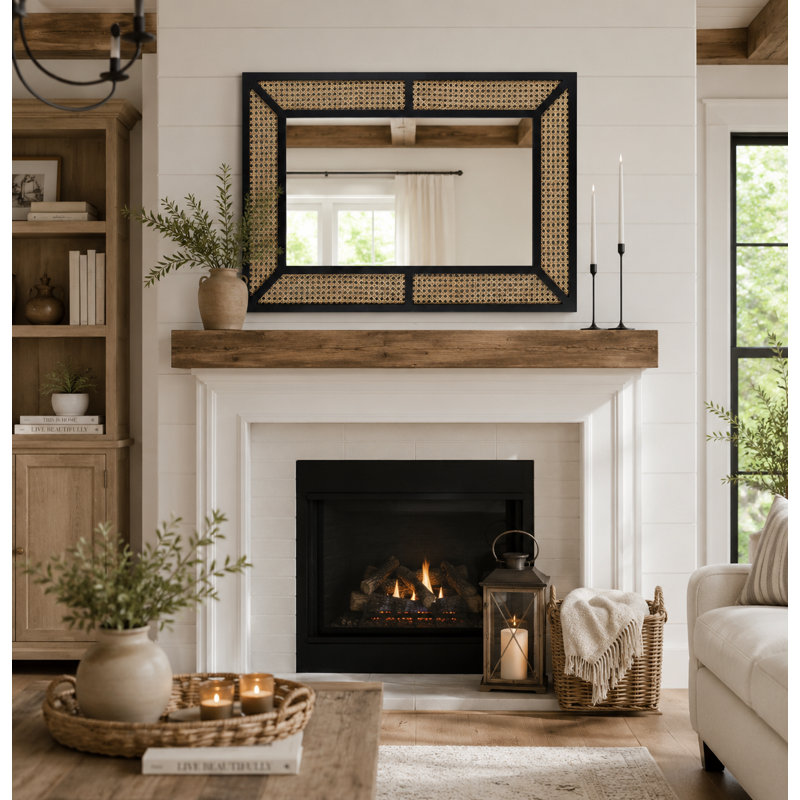 Brandy Rectangle Wood Rattan Wall Mirror