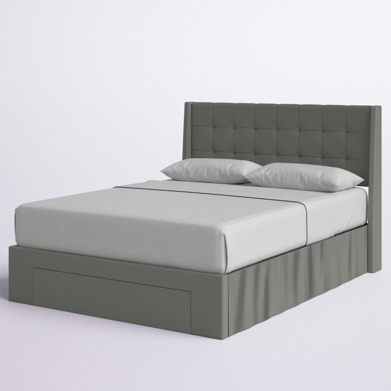 Aleighanna Upholstered Wingback Storage Bed, Gray, Queen