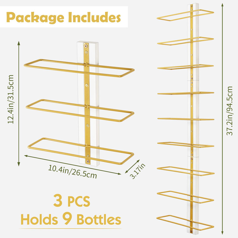 Donnel 9 Bottle Wall Mounted Wine Bottle Rack in Gold
