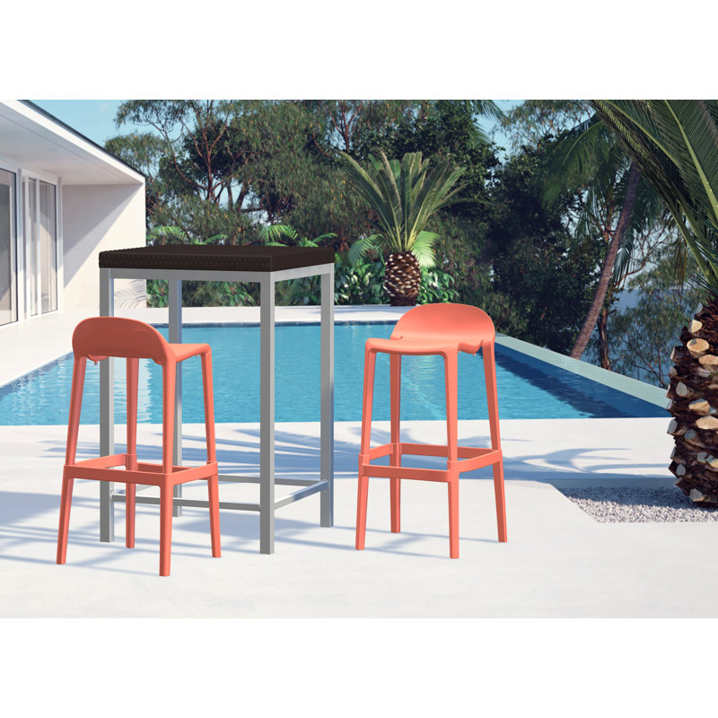 Gardunio Low Back Stool, Set of 2, Salmon, Bar Stool (30” Seat Height)
