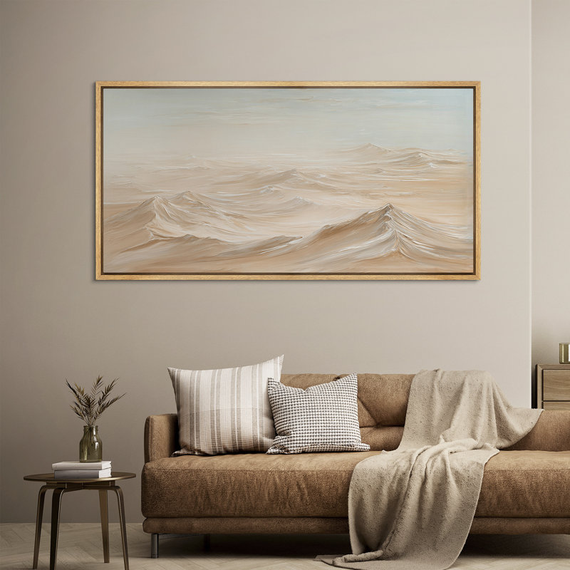 «Serene Desert Sand Dunes in Minimal Neutral Palette», reproduction d'art sur toile encadrée, Natural