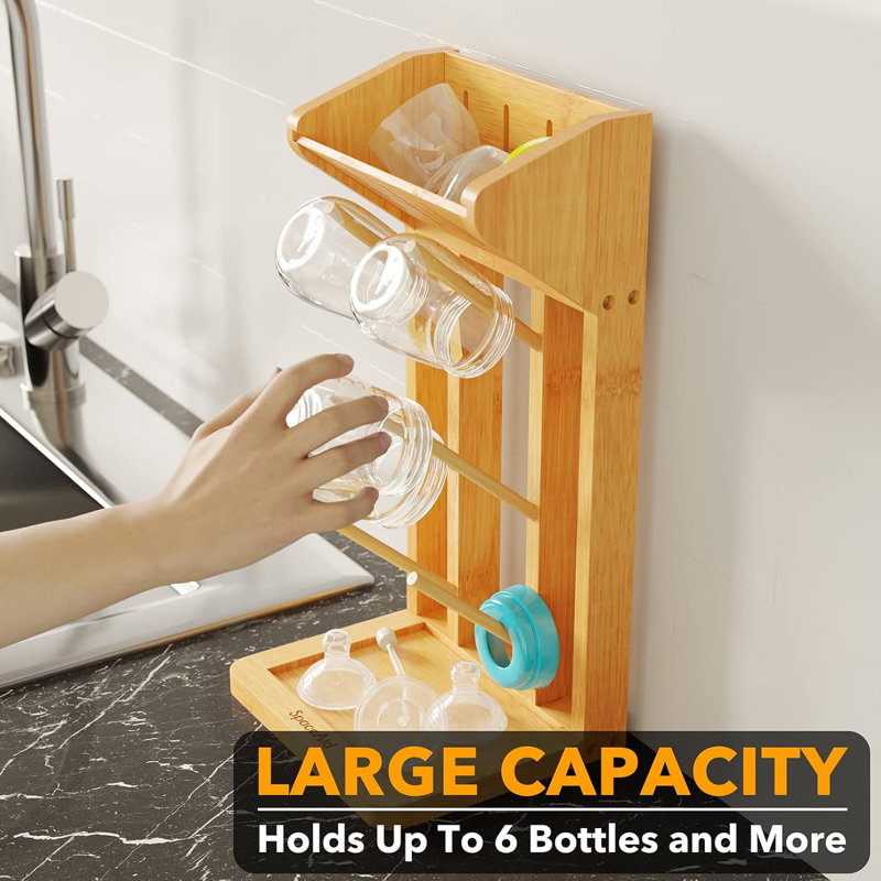 Séchoir en bambou pour biberons, organisateur peu encombrant pour la cuisine et le rangement des bouteilles, 6.3"