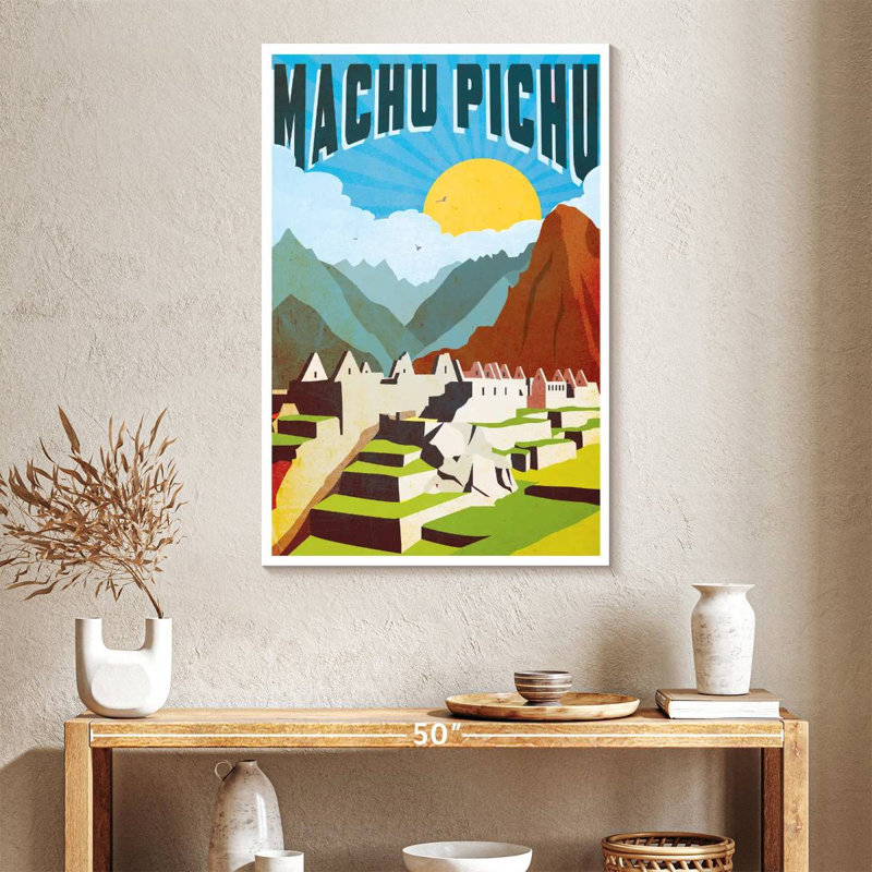 Affiche rétro du Machu Picchu, H 39 po x l 26 po