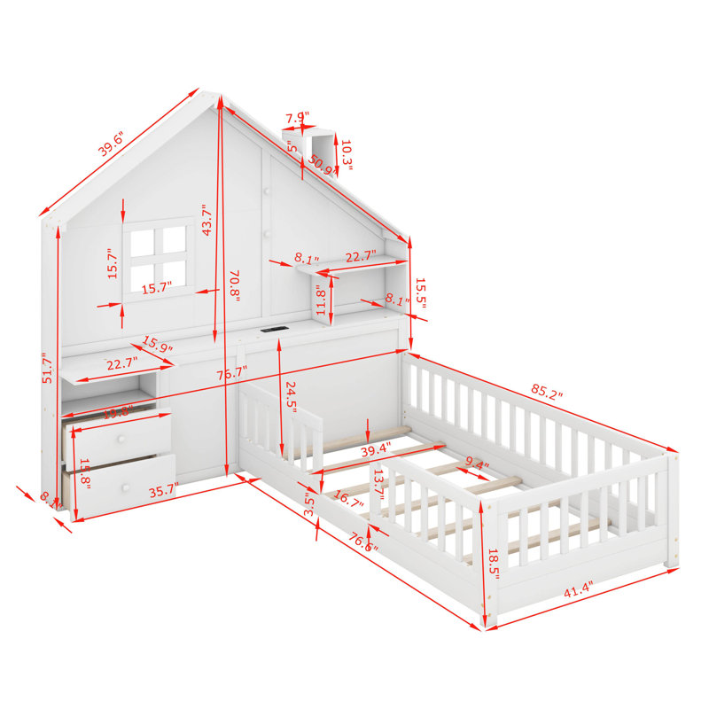Latief Kids Daybed with Drawers, White