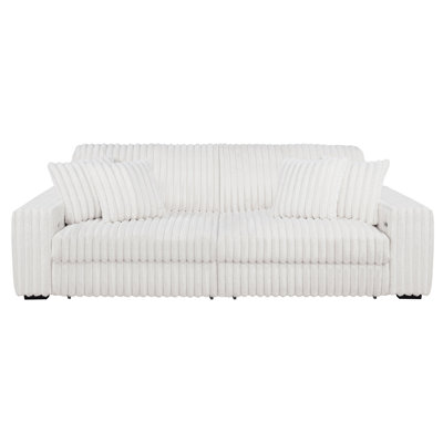 Canapé Zisa avec méridienne double, 4 coussins, ports USB, velours côtelé ivoire