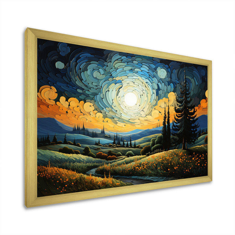«Vangogh The Swaying Cypress III», art mural sur toile Vangogh, H 16 po x l 32 po x P 1 po, Cadre doré