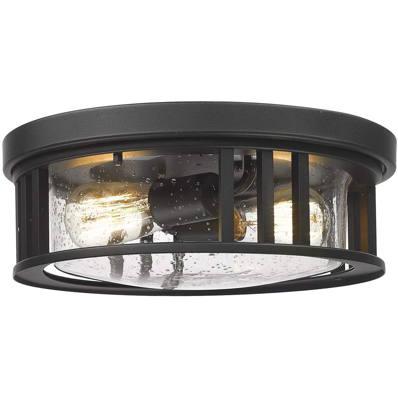 Plafonnier encastré en verre 2 lumières avec cadre en métal, Noir