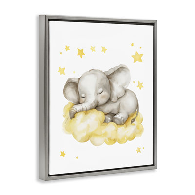 Sleeping Elephant on Yellow Cloud Floating Frame, design by LSR Design Studio