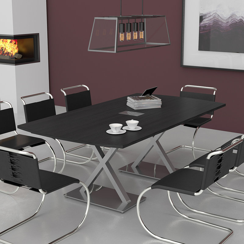 Table de conférence Pavert Arc Unité électrique, Argent, Cyprès noir, H 30 po x l 84 po x P 48 po