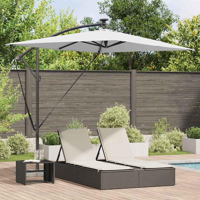 Umbrella with LED Strip Lights Polyester and Aluminium Outdoor Parasol, Brown, 254cm H x 200cm W x 200cm D