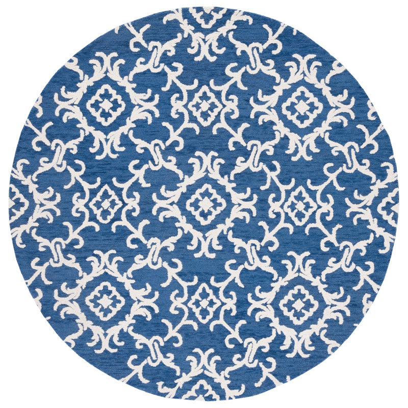 Vicksburg Blossom 104 Area Rug In Navy / Ivory, Round 6'