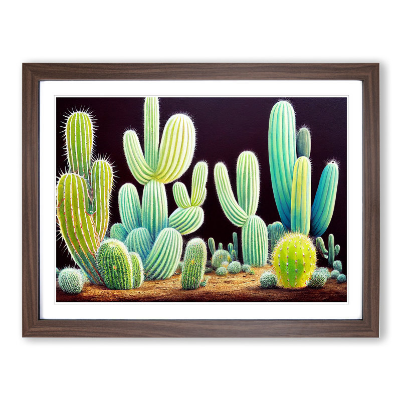 Legendary Cactus - Single Picture Frame Print, 46cm H x 64cm W x 2cm D, Walnut Framed