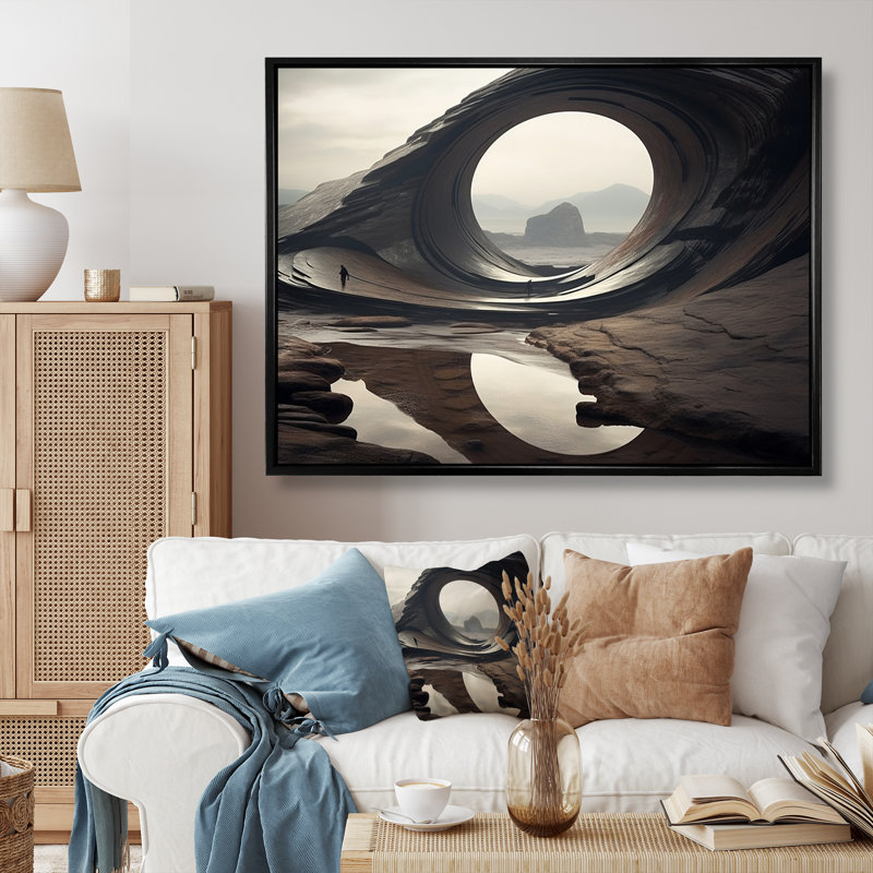 «Surréalisme esthétique Space Canyon III - Art mural surréalisme, Cadre flottant noir, H 24 po x l 32 po x P 1 po